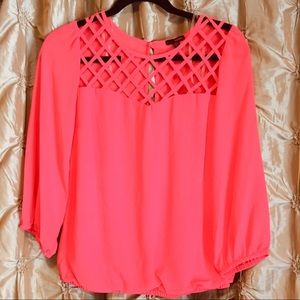 Bongo Coral Lattice Blouse NWT M